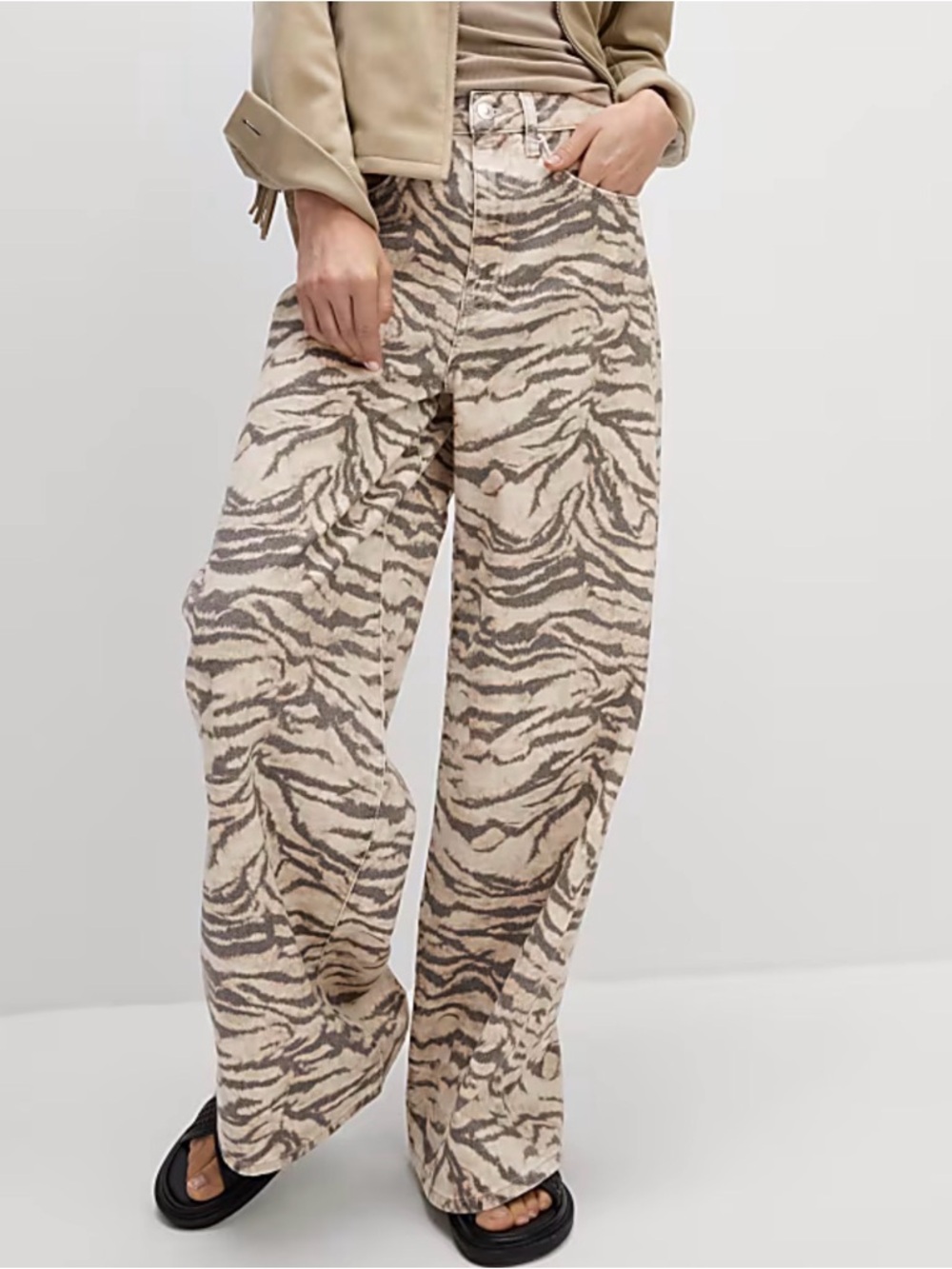 Marks & Spencer Beige and Taupe Zebra Print Wide Leg Jeans